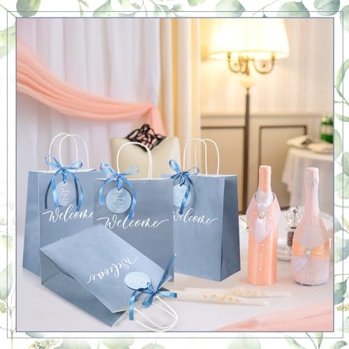 Queekay 36 Pcs Large Welcome Paper Gift Bags with Handle 10.6 x 8.3 x 4 Inches with 36 Tags Wedding Church Party Favor Bridal Gift Bags for Guest Birthday Baby Shower(Classic,Light Blue) - Image 5