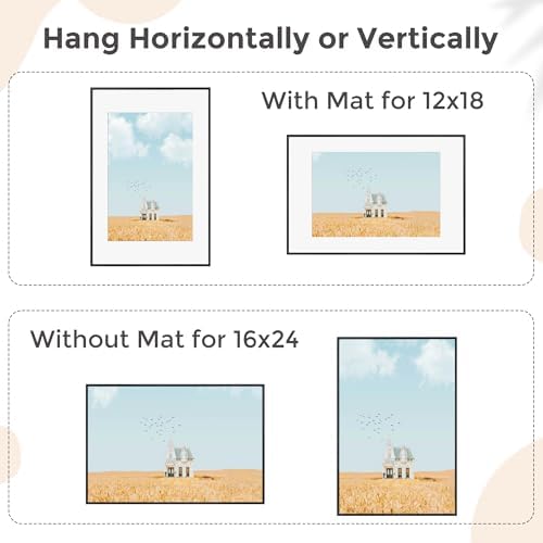 FLYJOE 16x24 Frame | 16x24 Poster Frame With Mat For 12x18 | Metal Aluminum Picture Frame With Tempered Glass | Minimalist Modern Poster Frame | Hanging Hardware Included | Black - Image 4
