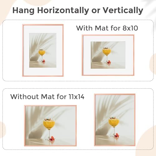 FLYJOE 11x14 Picture Frame -11x14 Metal Picture Frame With Mat For 8x10 | 14x11 Frame Aluminum | Plexiglass And Hanging Hardware Included | 11 by 14 Poster Frame, Set of 3, Rose Gold - Image 4
