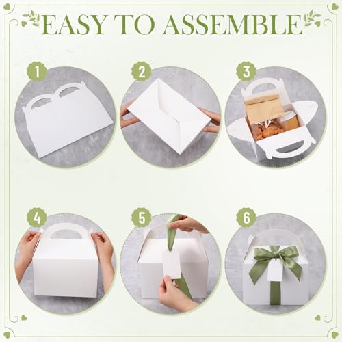 Maitys 24 Set Large Gable Boxes with Handle, Ribbon, Tag, White,Sage Green - Image 4