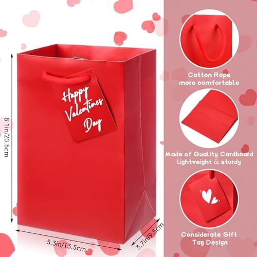 Sherr 50 Pcs Red Gift Bags with Handles Tags 5.3 x 3.7 x 8.1 Inches Small Glossy Paper Bags Bulk Wedding Birthday Baby Shower Party Favor Gifts - Image 3