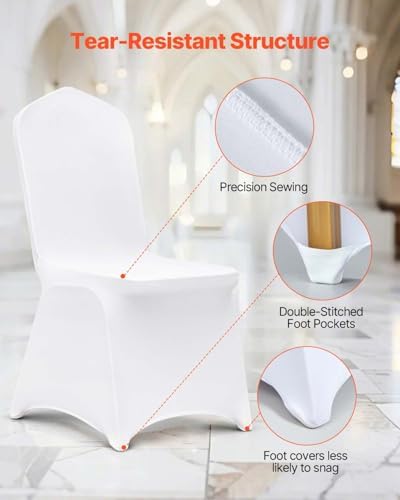 VEVOR 50 Pcs White Chair Covers Polyester Spandex Chair Cover Stretch Slipcovers for Wedding Party Dining Banquet Flat-Front Chair Covers - Image 6