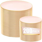 bUCLA 200PCS Pink Plastic Plates - Heavy Duty Pink Disposable with Gold Rim - Include 100 Each (10 inch Dinner & 7 inch Dessert) Plates, Ideal for Party & Wedding by BUCLA