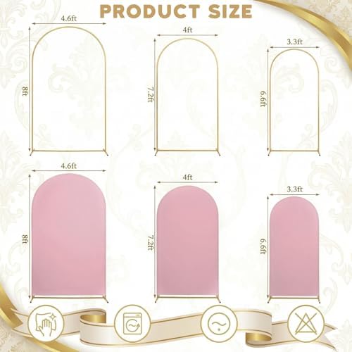 Toolterritary Set of 3 Metal Arch Backdrop Stand with Cover Set, (8FT, 7.2FT, 6.6FT Wedding Arch and Cover Set), Backdrop Arch for Party, Baby Shower, Birthday, and Graduation Ceremony - Image 6
