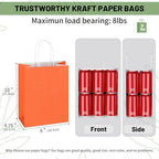 Mlyta 100 Pack 8x4.75x10 Inch Medium Orange Kraft Paper Gift Bags with Handles Bulk for Goodie Party Favor Brithday Grocery Shopping Business Wedding Retail Craft Treat To Go Return, Merchandise Sacks - Image 3