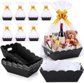 Fuyoooo 8 Pack Black Baskets for Gifts Empty to Fill, Sturdy 10" x 12" Scalloped Edged Empty Gift Basket Kit Bulk with Handles, 8 Wrap Bags, 16 Tissue Paper and 8 Bows for Wedding Party by Liraitoya