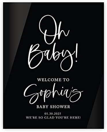 Andaz Press 16"x20" Black Acrylic Personalized Baby Shower Welcome Sign, Gender Neutral Large Oh Baby Sign for Easel Stand, Baby Shower Decorations by AndazPress