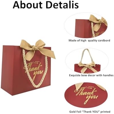 TKSBAG 50 Pack Small Thank You Gift Bags with Handles, 5.5''x 2.3''x4.7'' Mini Red Gift Bags Bulk for Baby Shower, Birthday, Wedding, Party Favors, Mother's Day - Image 3