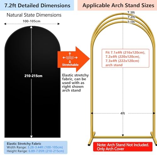 Hemmotop Stretchy Arch Backdrop Cover, Black, 7.2ft, 6ft, Set of 2 - Image 2