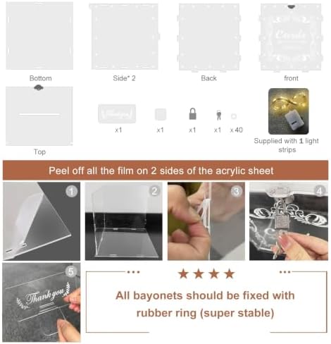 Acrylic Wedding Card Box with Lock LED Lights,Wedding Card Box for Wedding,Gift Card Box Money Box for Reception Baby Shower Birthday Party Graduation Decorations (10.2"x9.8"x7", Holds 200+ Cards) - Image 4