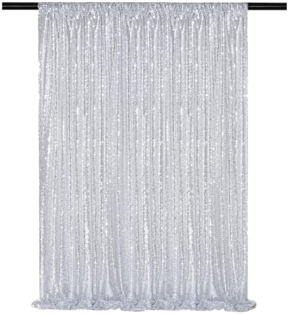 Glitter Silver Backdrop Curtain Panels 6x8FT Sequin Photography Backdrop by QueenDream
