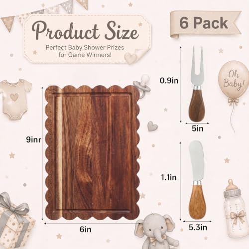 LemonRoad 6 Sets Dark Acacia Wood Baby Shower Prizes, 6" L x 9" W - Image 2