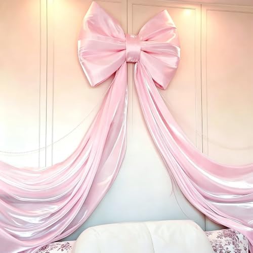 Large Pink Bow Birthday Decorations, 32'' x 71'' Big Bow Themed Backdrop Room Wall Decor Wedding Engagement Bachelorette Baby Shower Bridal Christmas Tree Decoration (Large) by Dwsiplytg