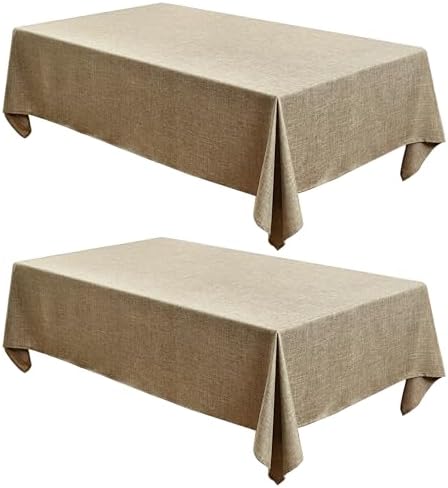 Fitable Faux Linen Table Clothes Rectangle 60 x 120 Inch - 2 Pack Khaki Tablecloths for 8 Foot Tables, Faux Burlap Kitchen Table Covers for Dining, Party, Farmhouse, Banquet, Buffet by Fitable