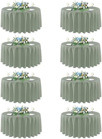 sancua Round Tablecloth 90 Inch Fit 30-72 Inch Tables, 8 Pack Sage Green by sancua