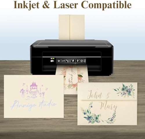 Goefun 5x7 Invitation Bundle - 100 Sheets 5x7 Cream Blank Flat Note Cards & 100 Sheets Cream A7 Self-Seal Envelopes & 120 Sheets 115GSM Floral Vellum Jackets for Wedding, DIY & Parties - Image 4