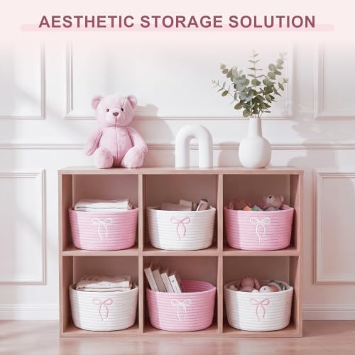 Boao 6 Pcs Small Gift Basket Pink White Bow Baskets for Gifts 8"x 5" - Image 4