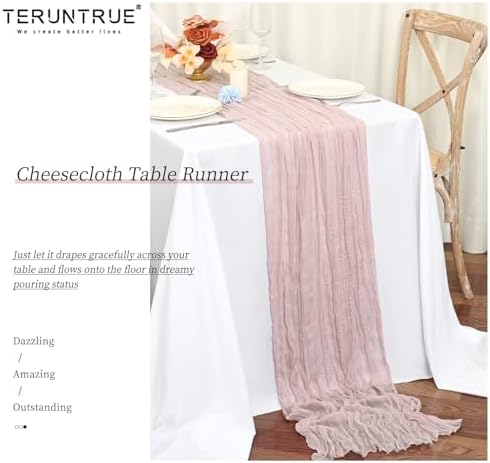 Teruntrue 20 Pack Pink Cheesecloth Table Runner 17x108 Inch, Boho Gauze Sheer Fabric Cheese Cloth Table Runners for Wedding Party Bridal Shower Baby Shower Birthday Home Decor Garden Farmhouse - Image 5
