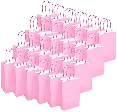 DjinnGlory 100 Pack Small Sized Pink Paper Gift Bags with Handles Bulk for Small Business, Boutiques, Baby Showers, Party Supplies, Retails, 9x5.5x3.15 Inch - Image 3