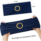 50 Pack Navy Blue Chair Sashes with Gold Buckle Slider, Spandex Dark Blue Bands Bows for Folding Chairs Gender Reveal Banquet Décor - Image 5