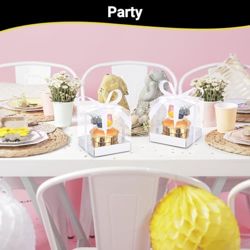 EUSOAR Clear Cupcake Boxes Individual, 100 Pcs 3.5 Inch Silver Transparent Dessert Pastry Muffin Cupcake Containers with Ribbon, Muffins Gift Holder Mini Cake Carrier for Wedding Party Favor Bakery - Image 6
