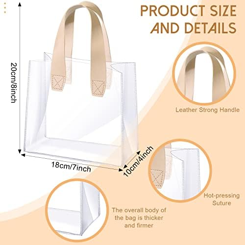 Sweetude 24 Pcs Clear Gift Bags with Handle Plastic Small Tote, beige - Image 3