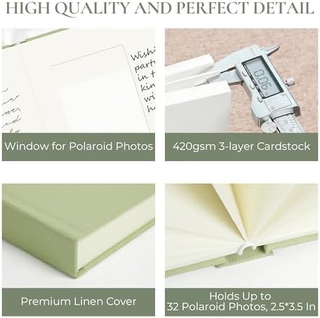 Vienrose Wedding Guest Book Journal for Polaroid, Wedding Registry Must Haves Things with 32 Blank Pages and Thick Paper, Linen Photo Album for Memory, Graduation, Dusty Sage Green - Image 5