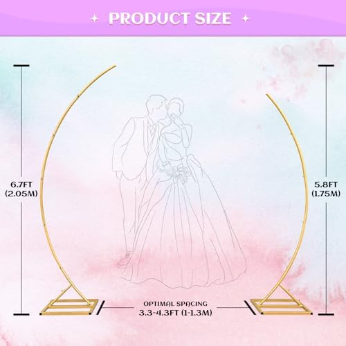 Metal Open Arch Backdrop Stand,Set of 2 Gold Curved Arch Backdrop Stand Half Moon Wedding Arches for Ceremony,Birthday,Anniversary,Baby Shower,Floral Stand,Ramadan Decoration (6.7FT & 5.8FT) - Image 2