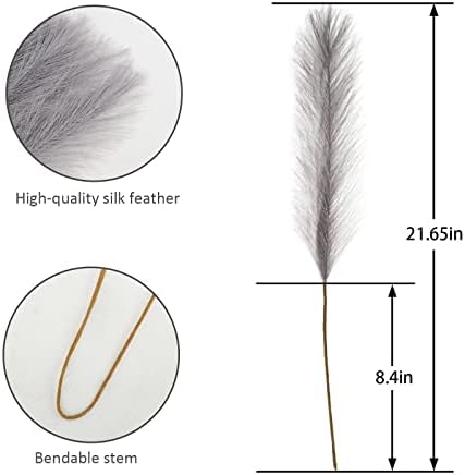 obbsie 50pcs Faux Pampas Grass Grey, 21.6" Short Artificial Pompous Grass Floral Fake Pompas Grass Branches Vase Filler Flower Arrangement for Home Wedding Boho Decor (Pack of 2) - Image 4