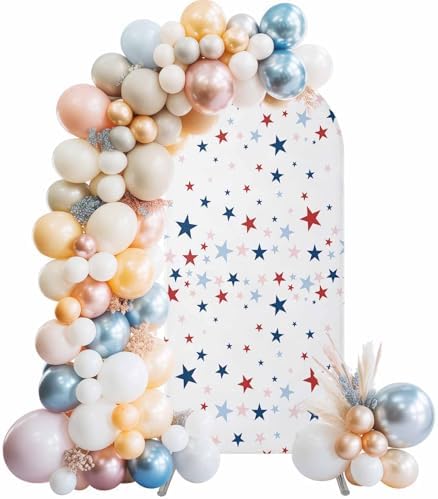 4th of July Arch Backdrop Cover 7.2 FT, Red Blue Stars Independence Day Wedding Arch Cover Stretchy Backdrop Stands Covers for Birthday Party Ceremony Banquet Decor - Image 2