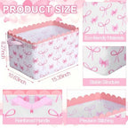 CHENGU 6 Pcs Pink Bow Storage Basket Collapsible Scalloped Storage Bin - Image 3