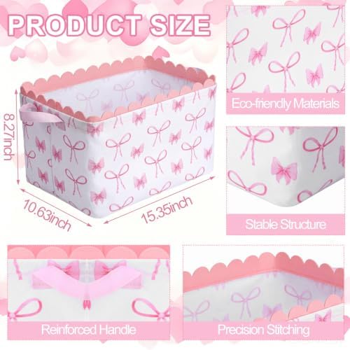 CHENGU 6 Pcs Pink Bow Storage Basket Collapsible Scalloped Storage Bin - Image 3