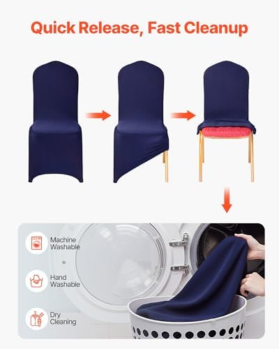 VEVOR Chair Covers, Polyester Spandex Chair Cover, Stretch Slipcovers for Wedding Party Dining Banquet Flat-Front Chair Covers (Navy Blue-a, 50PCS) - Image 5