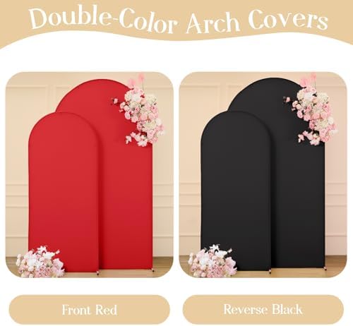 Red Black Arch Backdrop Cover Set of 2 Party Wedding Arch Covers Stretchy Backdrop 7.2FT 6FT Decorations Baby Shower Bridal Shower Photo Birthday Arch Stand Cover Spandex - Image 2