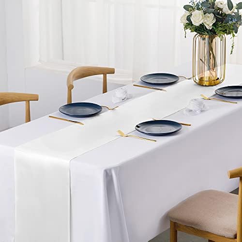 SiinvdaBZX 24 Pcs White Satin Table Runner 12 x 108 inches Long - Image 2