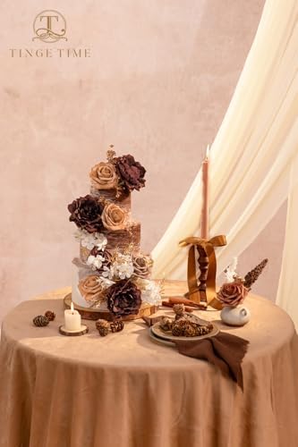 TINGE TIME 25pcs Artificial Wedding Flower Combo, Rose Peony Mocha Brown - Image 4