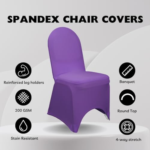 YOUR CHAIR COVERS - 6 Pack Purple Stretch Spandex Banquet Chair Covers - Wedding Slip Premium Quality Cover - Image 2