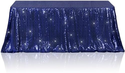 Poise3EHome Navy Blue Sequin Tablecloth 60×120 Inch Rectangle Sparkly Fabric Table Cover Overlay for Birthday Wedding Party Christmas Holiday Baby Shower Decoration - Image 2