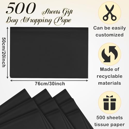 500 Sheets Black Tissue Paper Bulk 20 x 30 Inch for Halloween Packing - Image 2