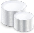 KIRE 200PCS Silver Plastic Plates - White Plastic Plates with Silver Rim Include 100 Dinner Plate and 100 for Dessert/Salad Plate for Birthday/Wedding/Party by KIRE