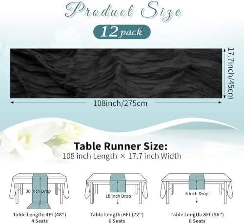 Black Boho Cheesecloth Table Runner 12 Pack 17x108 Inch Sheer Gauze - Image 2