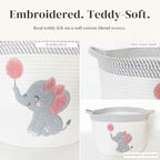 Elephant Baby Storage Basket for Girls, Cotton Rope Nursery Bin, 15x11 in - Image 4