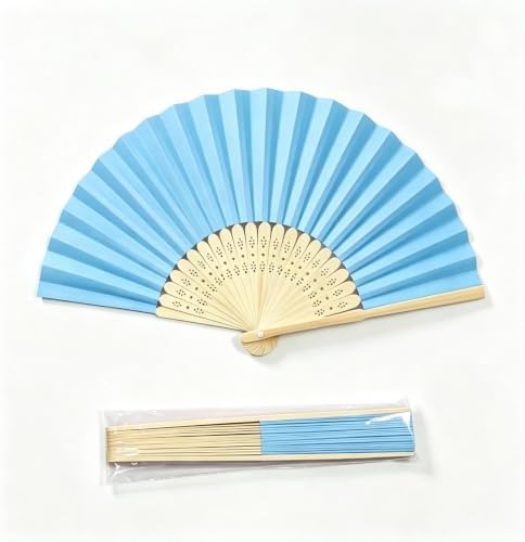 Paper Hand Fans, 8.3 Inch Foldable Handheld Fans for Wedding Favors, Party Decorations, Bridal Shower, Baby Shower, Summer Cooling, Decoration Fan(Blue-50) by ffscafscn