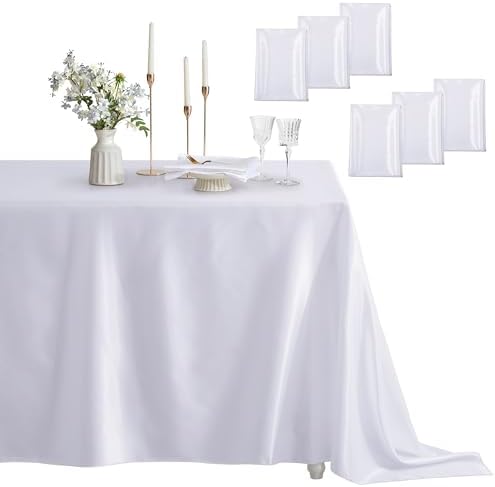 6 Pack Satin Table Cover Rectangle, White, 60 x 120 Inches by Counfeisly