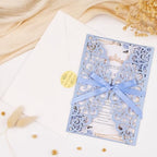 50PCS Blue Customizable Wedding Invitations with Envelopes and RSVP Cards - Image 3