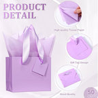 Qilery 50 Pcs Wedding Paper Gift Bags Bulk with Tissue Paper Small Gift Bags with Handle and Tags for Birthday Wedding 4th of July Party Business(Light Purple,4.7 x 2.4 x 3.9'') - Image 2