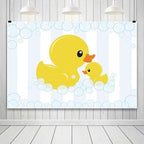 Duck Photo Backdrop Rubber Duck Baby Shower Backdrop Yellow Rubber Ducky and Bubbles Background for Photography Kids Baby Shower Newborn Birthday Party Decoration Cake Table Banner 15x8ft - Image 2