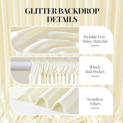 40x10ft Champagne Glitter Backdrop Curtain for Parties, Wrinkle Free Satin Photo Backdrop Drapes 8 Panels 5x10FT Shimmer Back Drop Cloth for Wedding Birthday Baby Shower Photography Background Decor - Image 4