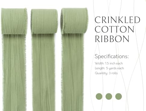 Keypan Sage Green Ribbon 1-1/2 Inch x 15 Yards Crinkle Fabric Cotton Ribbons for Gift Wrapping Wedding Invites Baby Shower DIY Crafts Home Decor (Pack of 2) - Image 2