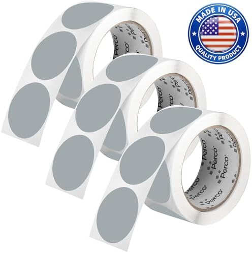 Perco Grey Perforated Round Circle Dot Sticker 2-Inch Labels — 3 Rolls, 1,500 Stickers - Minimalist Packaging, Neutral Labels & Subtle Branding, Strong Adhesive - Made in USA by Perco